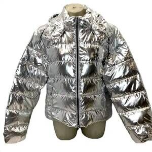 NEW POLO RALPH LAUREN women's metallic puffer jacket in silver